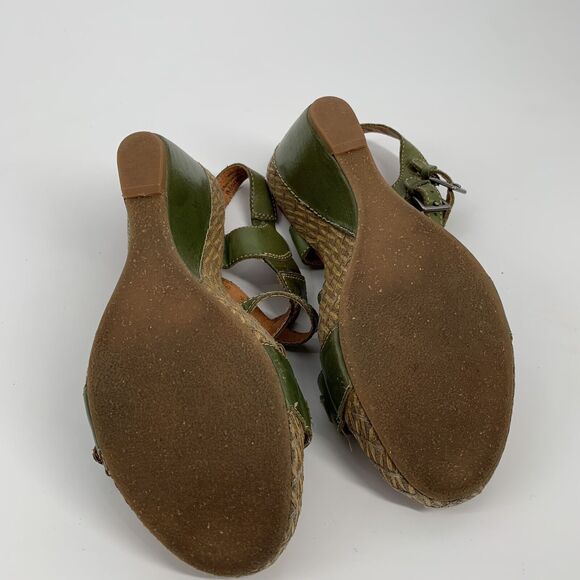 Naya Rea Maize Strappy Leather Open Toe Wedge Sandals Size 9 Olive Green Casual - Picture 9 of 9